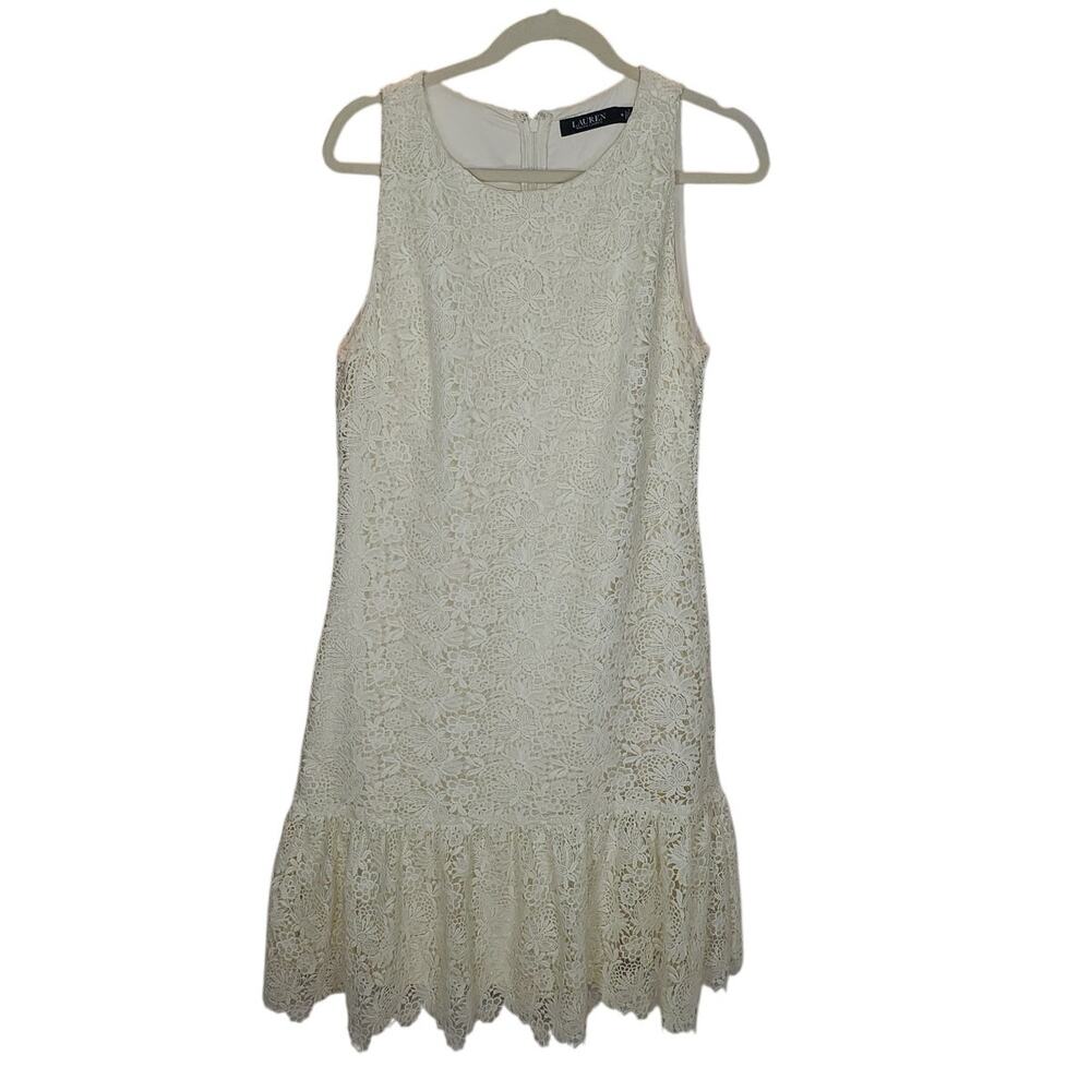 Lauren Ralph Lauren Cream Floral Lace Sleeveless Dress 16